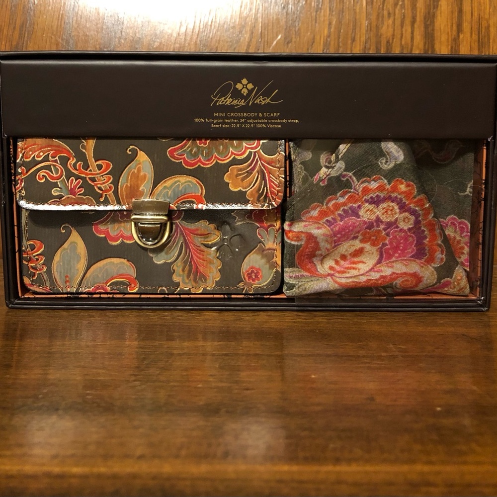 NIB/NWT-Patricia Nash-Italian Floral Paisley-Mini Lanza & Scarf-BOXED SET-$89